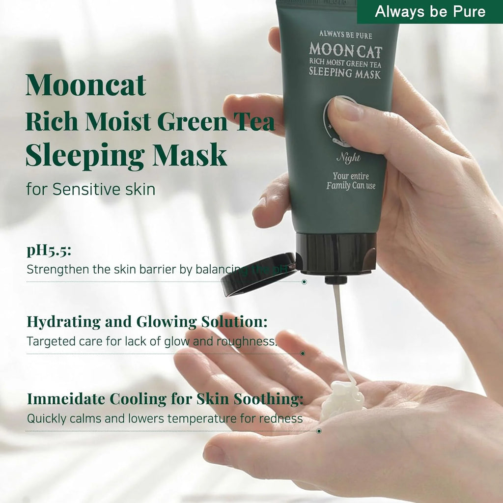 Sleeping Mask Moon Cat Real Moist Green Tea Sleeping Mask